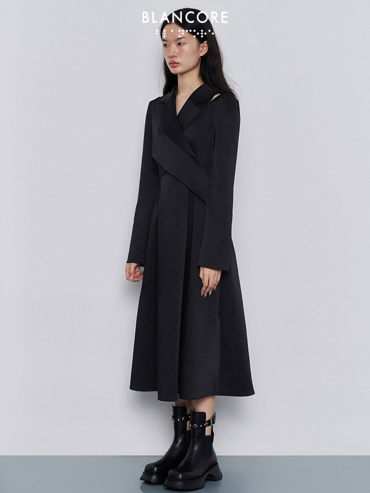 color block A-line midi dress