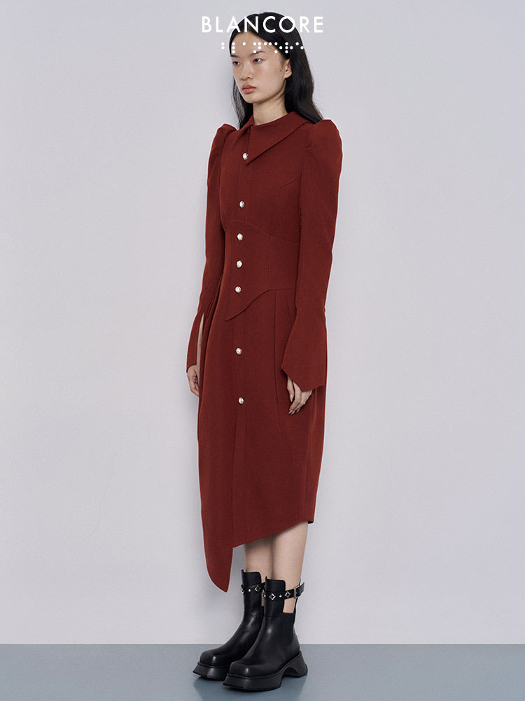 asymmetrical girdle detail shirt dress