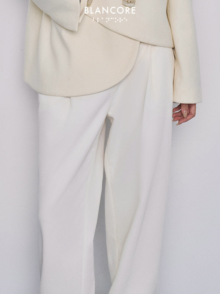 double waistband wide leg trousers