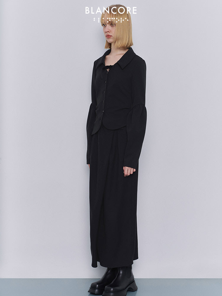 High-waisted paneled fitted wrap skirt
