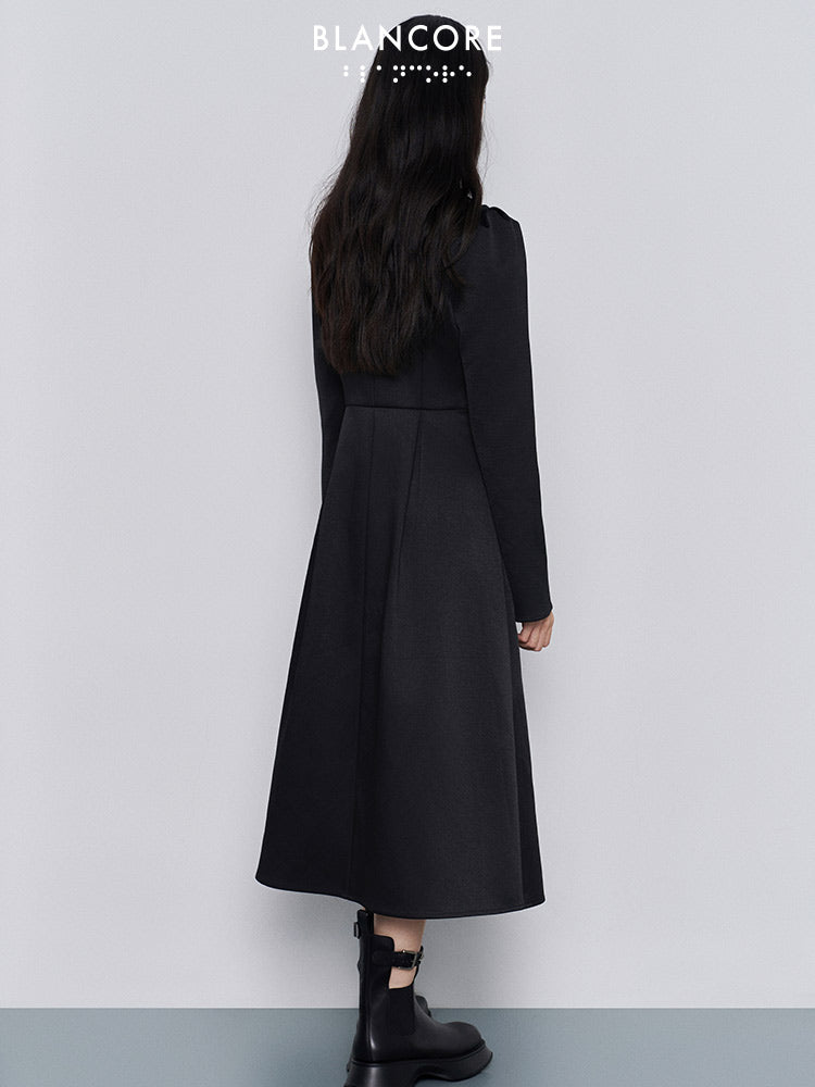 color block A-line midi dress