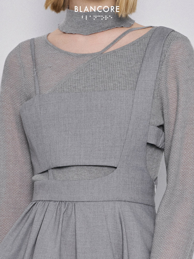 knitted paneled fitted sweater