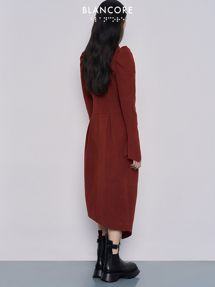 asymmetrical girdle detail shirt dress