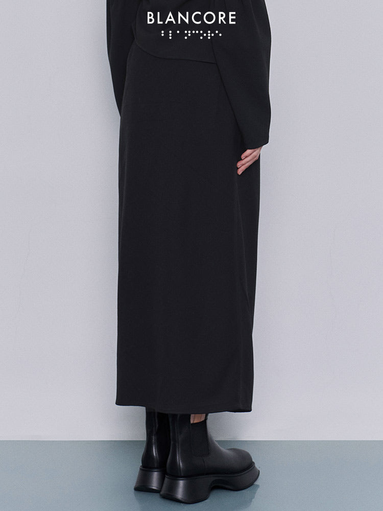 High-waisted paneled fitted wrap skirt