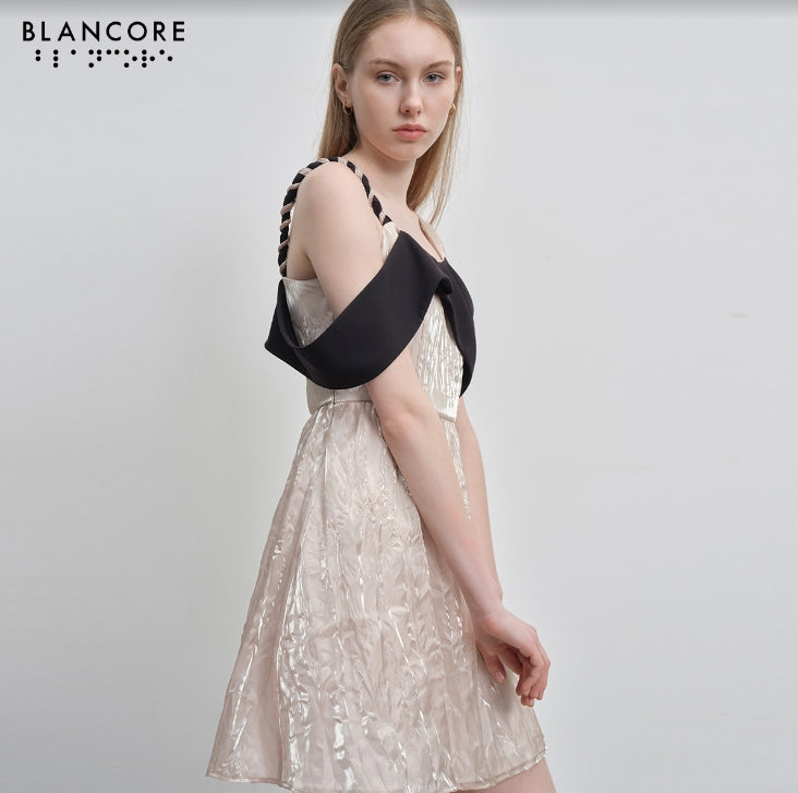 color block mesh paneled dress