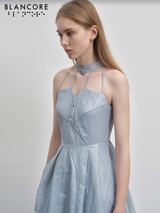deconstructed halter A-line dress