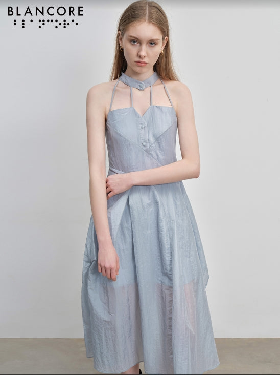 deconstructed halter A-line dress