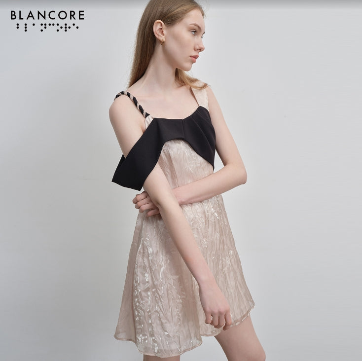 color block mesh paneled dress
