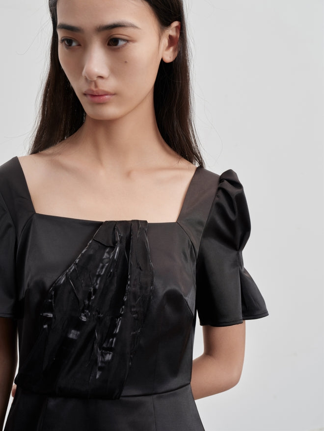 asymmetrical dress with puff sleeve