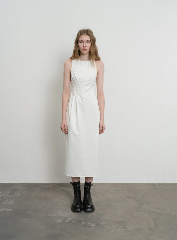 pleated cocoon maxi dress