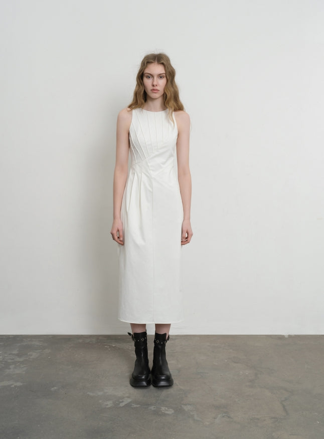 pleated cocoon maxi dress