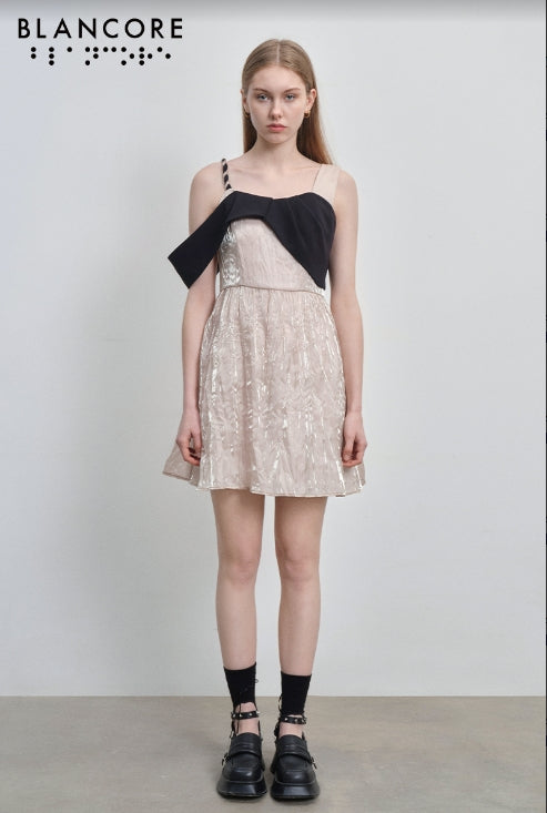 color block mesh paneled dress