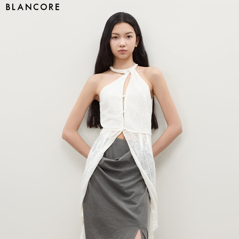 Halter Neck Fold-Over Knit Top