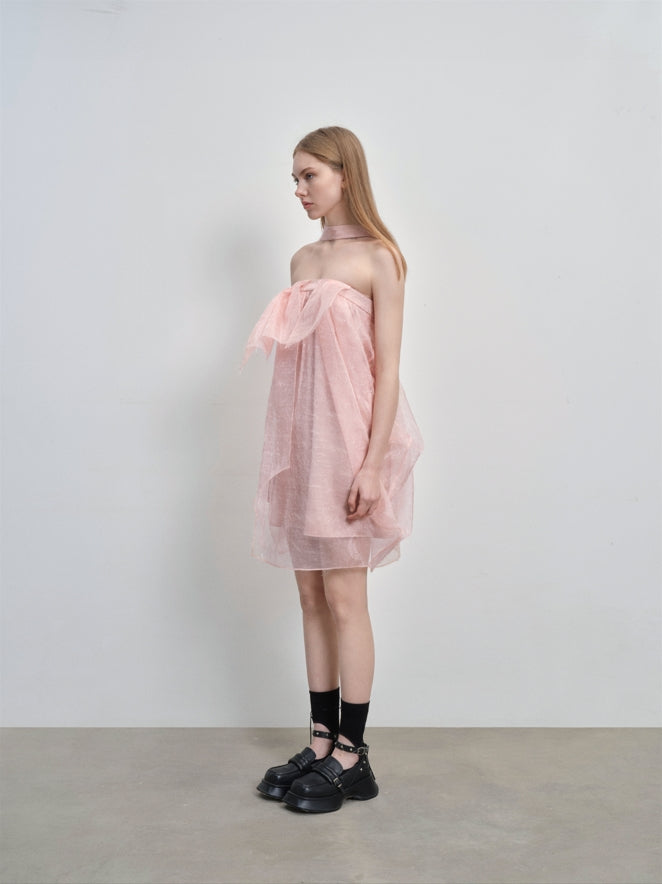 mesh layered tube dress