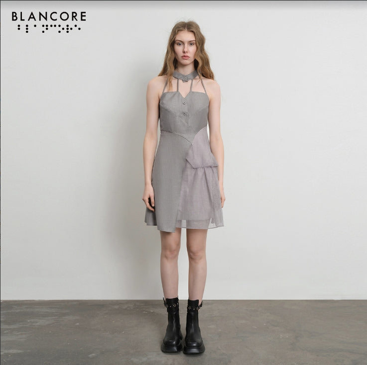 Halter mesh paneled dress