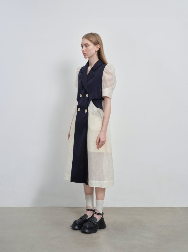 color block jacquard trench coat