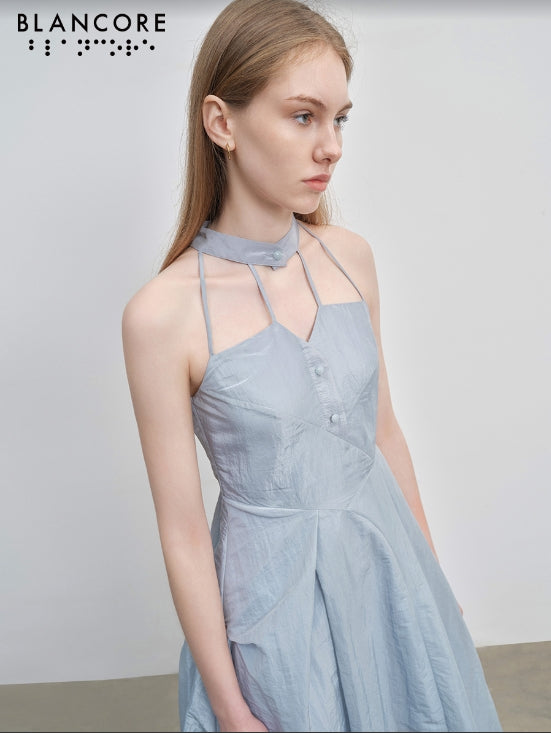 deconstructed halter A-line dress