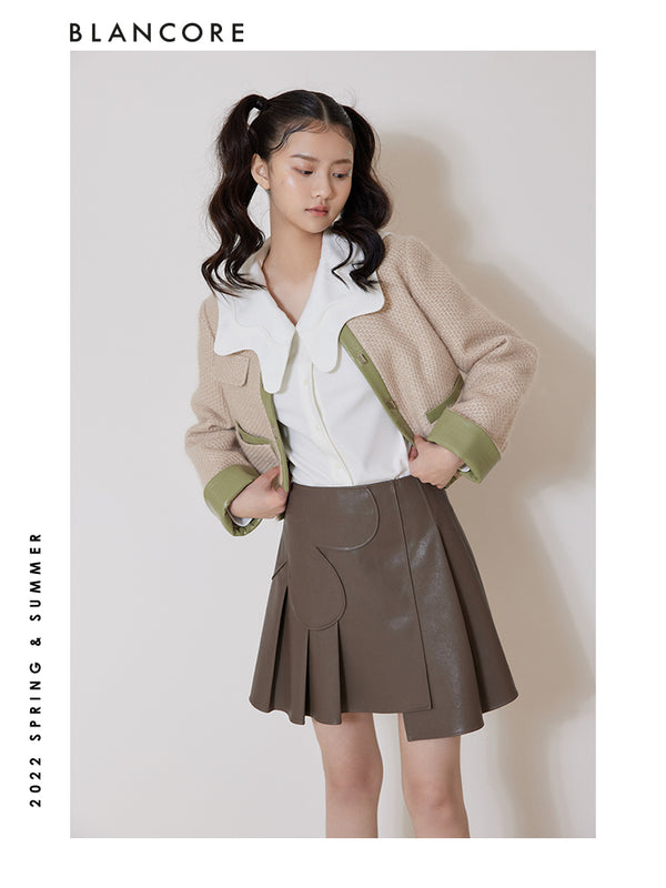 FLOWER PANELLED LEATHER SKIRT