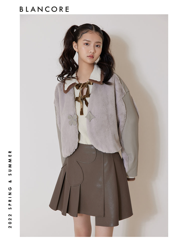 FLOWER PANELLED LEATHER SKIRT