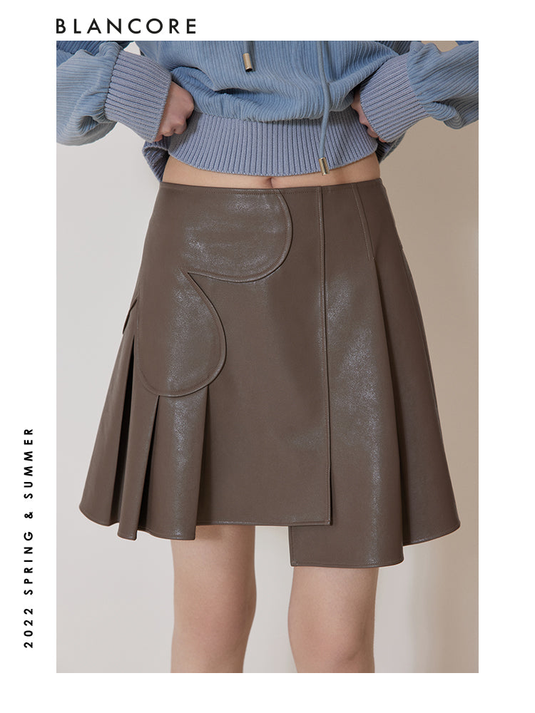 FLOWER PANELLED LEATHER SKIRT