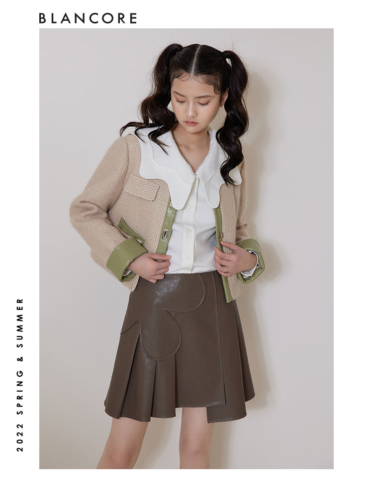 FLOWER PANELLED LEATHER SKIRT