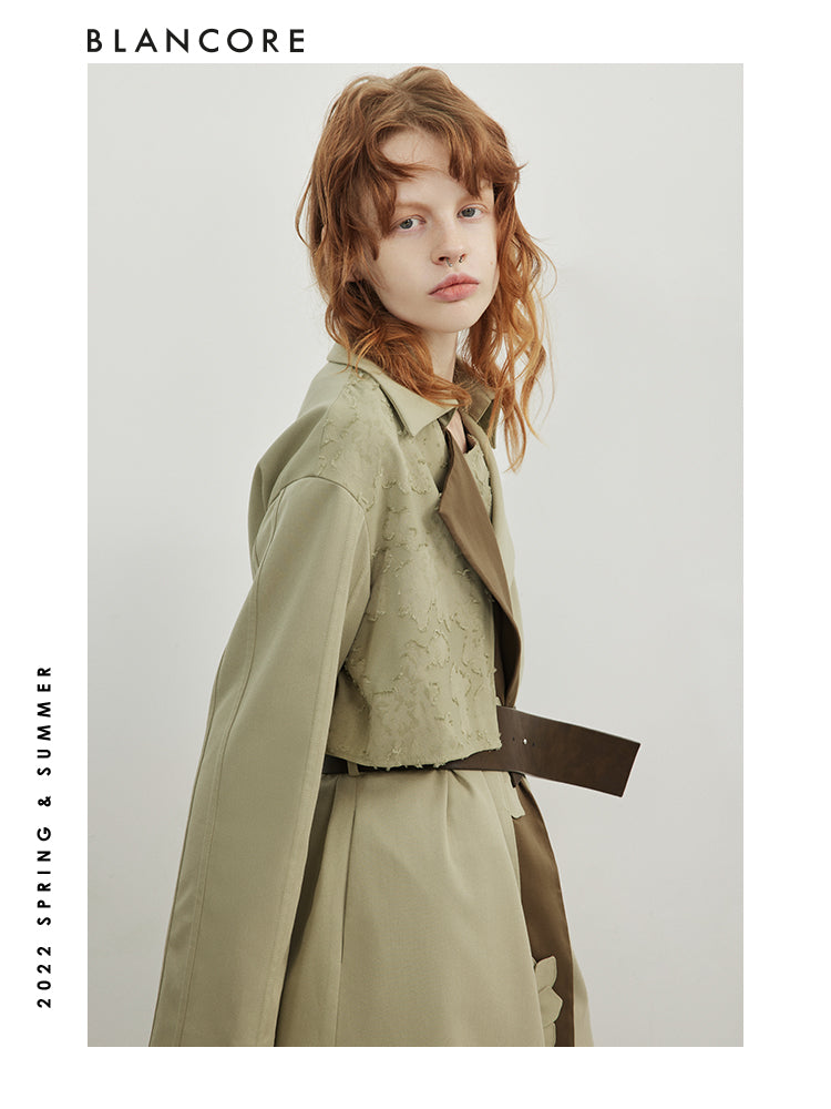Asymmetrical Color Block Trench Coat