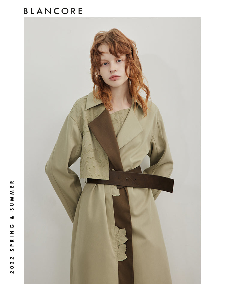 Asymmetrical Color Block Trench Coat