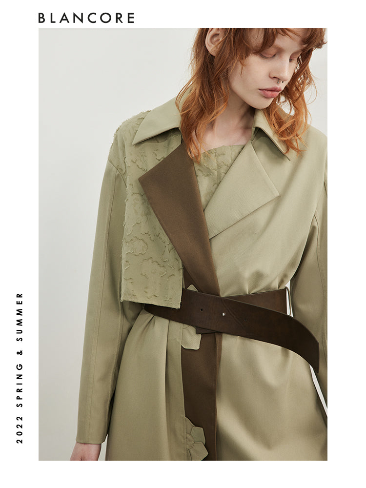 Asymmetrical Color Block Trench Coat