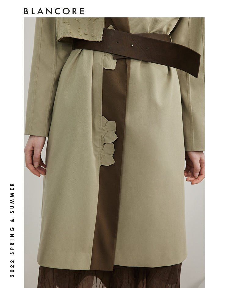 Asymmetrical Color Block Trench Coat