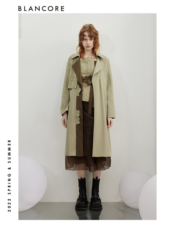 Asymmetrical Color Block Trench Coat