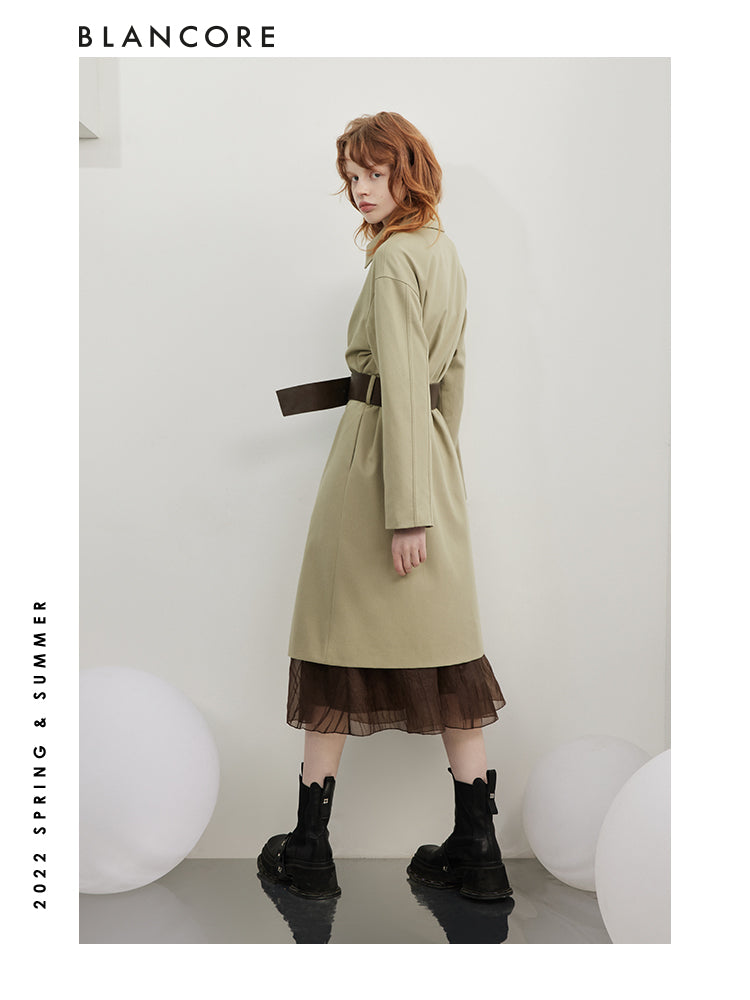 Asymmetrical Color Block Trench Coat