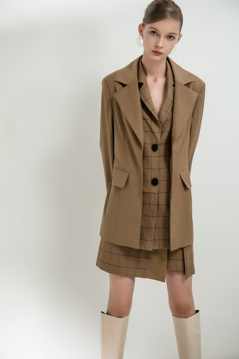 Double-Layer Plaid Blazer