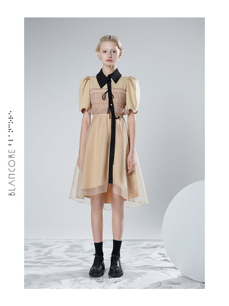 MESH PANELLED TIE SHIRT DRESS
