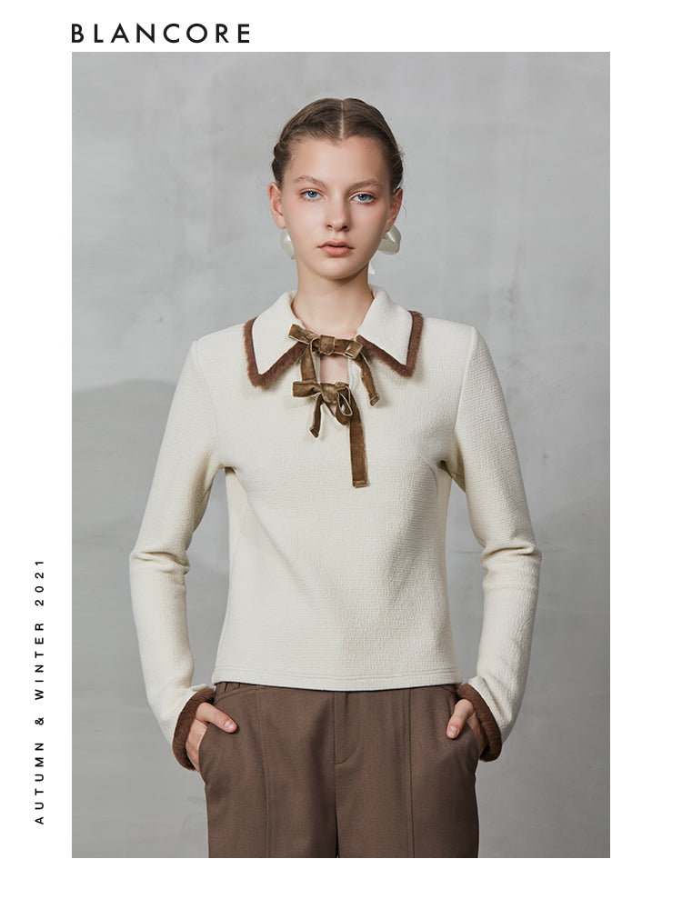 Knit Top With Fur Trim