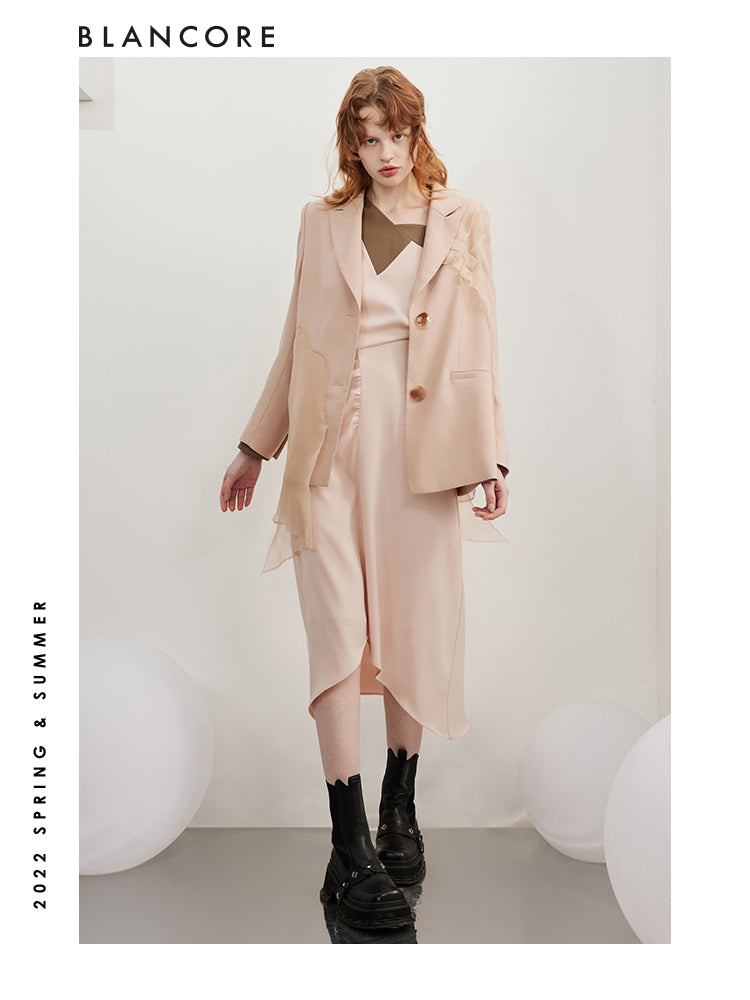 Asymmetrical Mesh Paneled Blazer