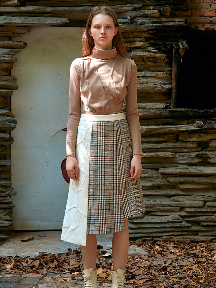 EMBROIDERED PLAID SKIRT