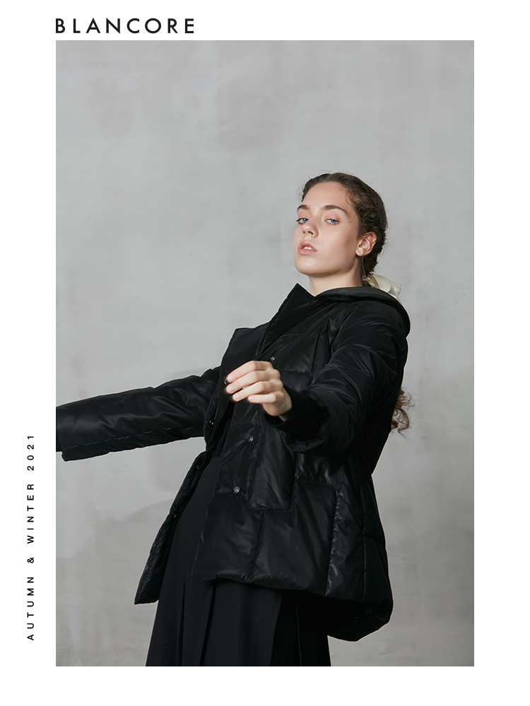 Black Cotton Coat With Deconstructed Placket Detail