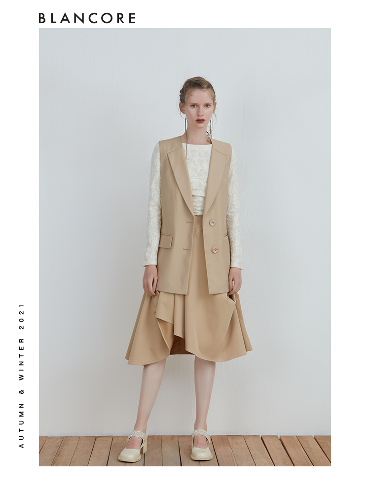 Khaki Asymmetrical Skirt With Bowtie Detail