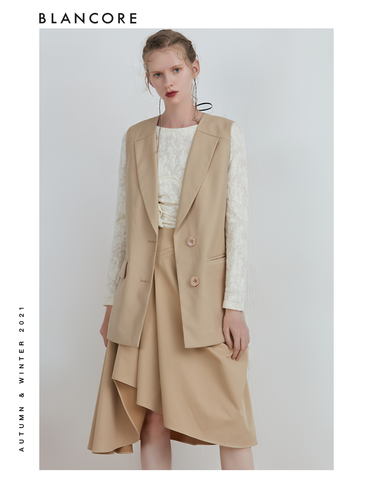 Khaki Asymmetrical Skirt With Bowtie Detail