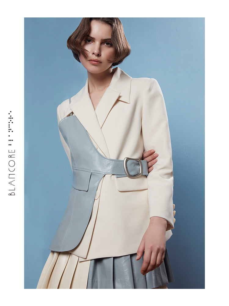 CURVED PLACKET BLAZER& RECONSTRUCTED ASYMMETRICAL VEST