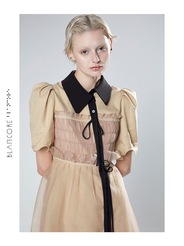 MESH PANELLED TIE SHIRT DRESS
