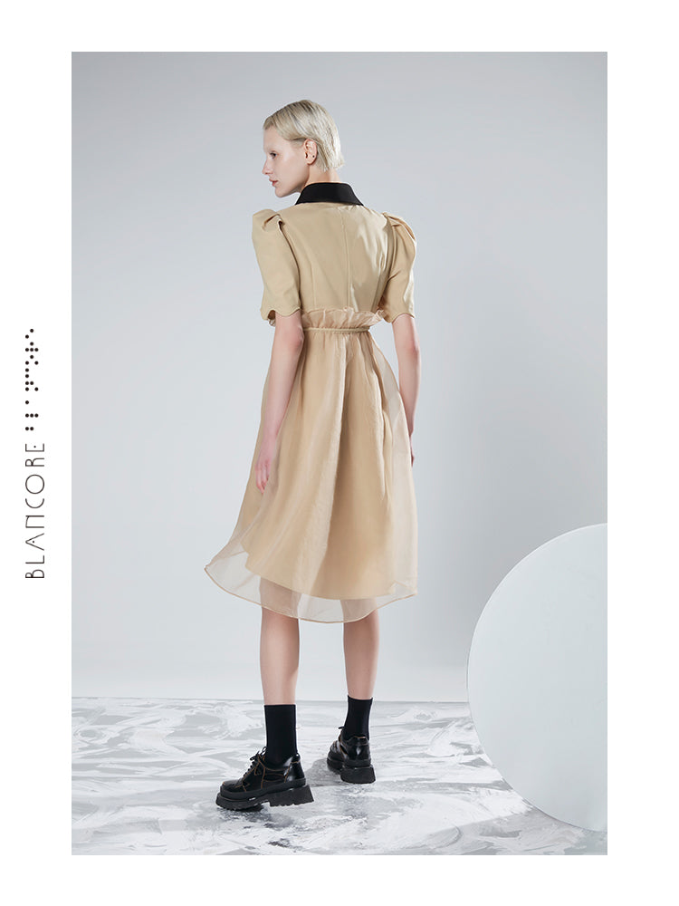 MESH PANELLED TIE SHIRT DRESS