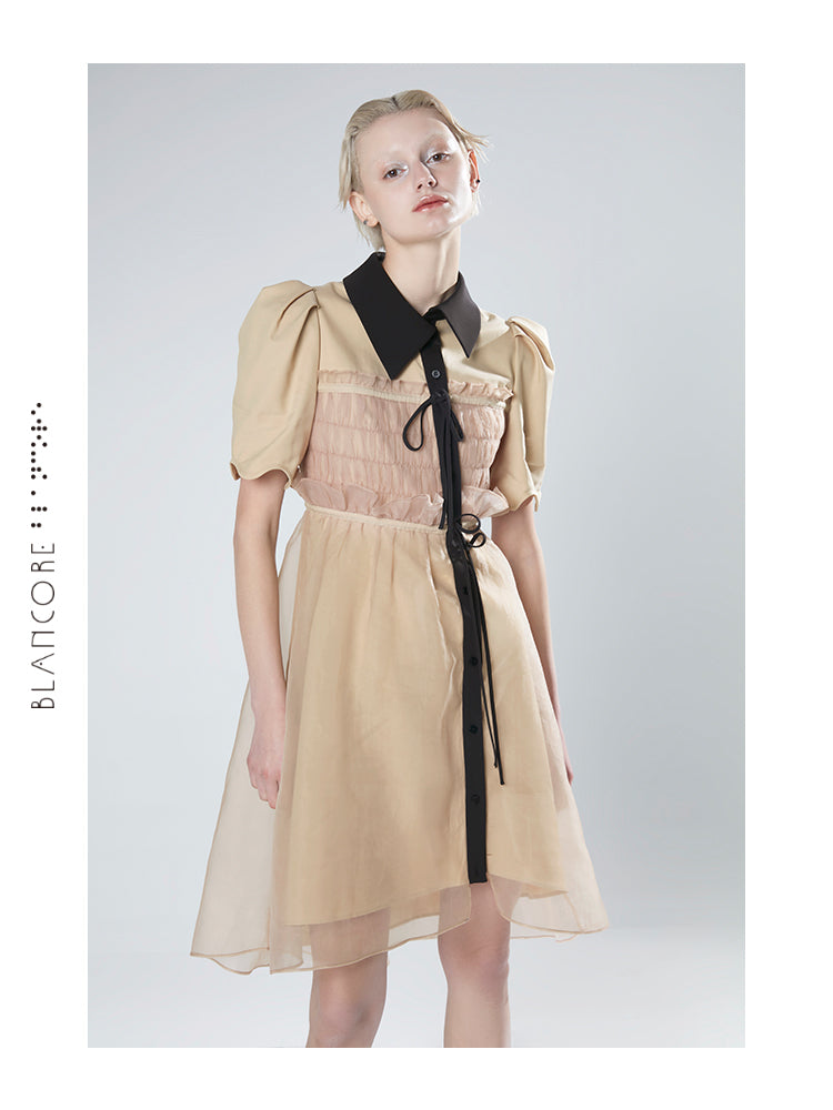 MESH PANELLED TIE SHIRT DRESS