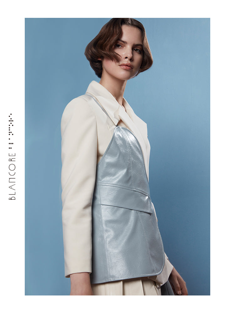 CURVED PLACKET BLAZER& RECONSTRUCTED ASYMMETRICAL VEST