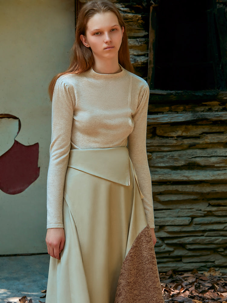 FUR PLANEL SKIRT WITH FOLDED WASIT