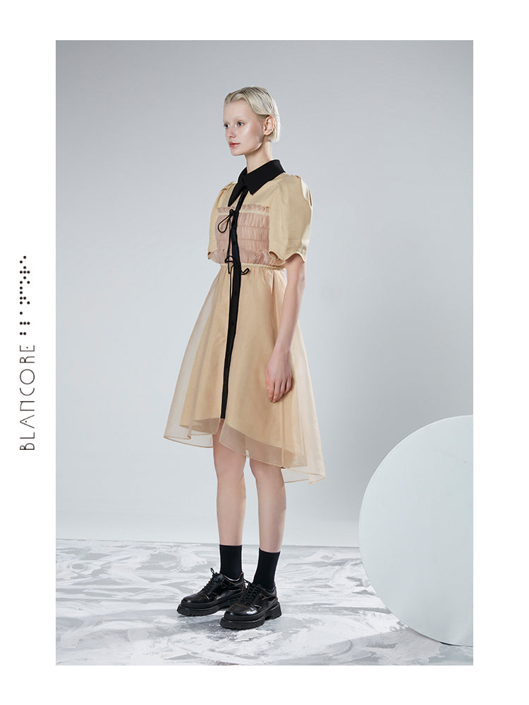 MESH PANELLED TIE SHIRT DRESS