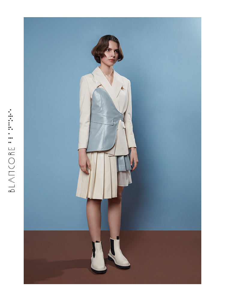 CURVED PLACKET BLAZER& RECONSTRUCTED ASYMMETRICAL VEST
