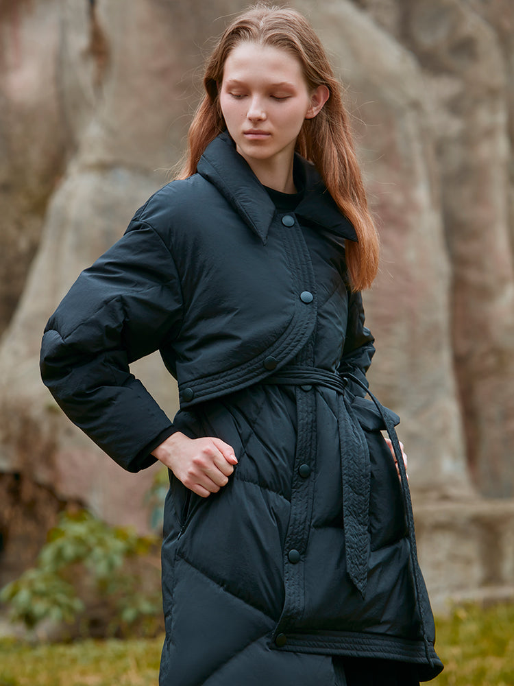 SLANT PLACKET PUFFER DOWN JACKET