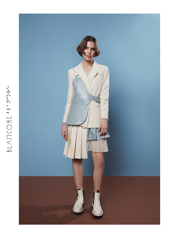 CURVED PLACKET BLAZER& RECONSTRUCTED ASYMMETRICAL VEST