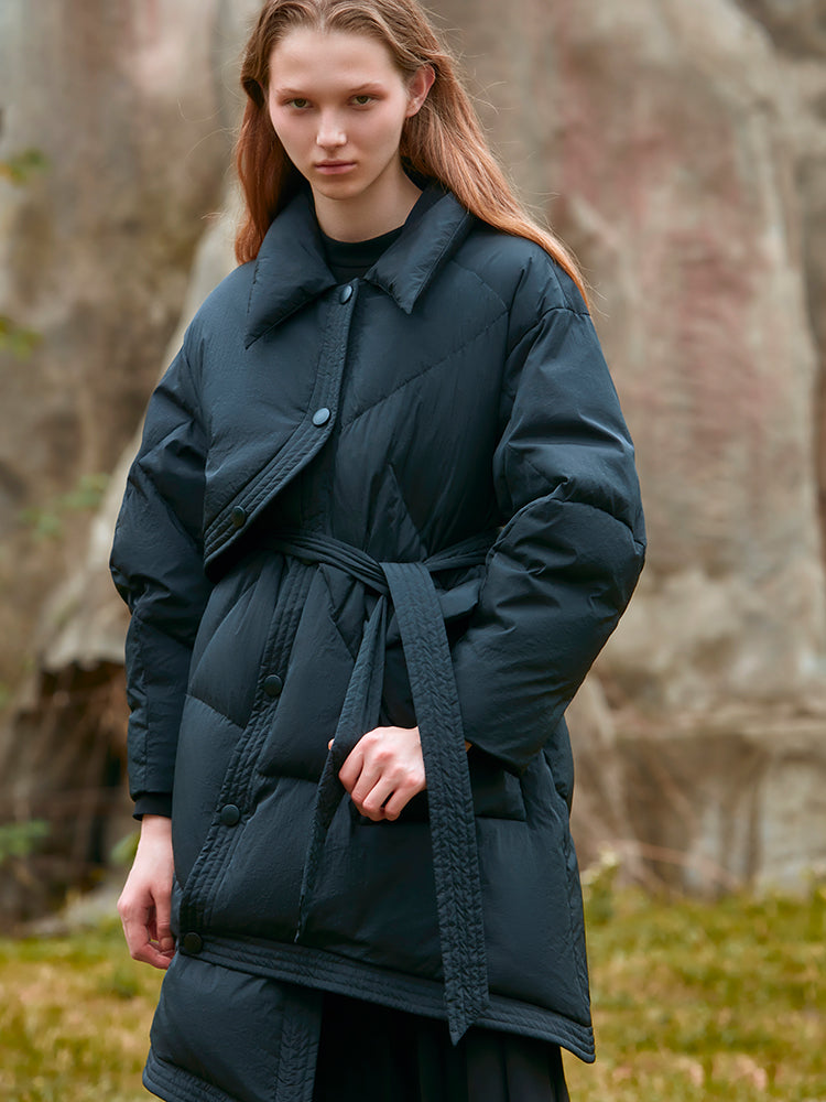 SLANT PLACKET PUFFER DOWN JACKET